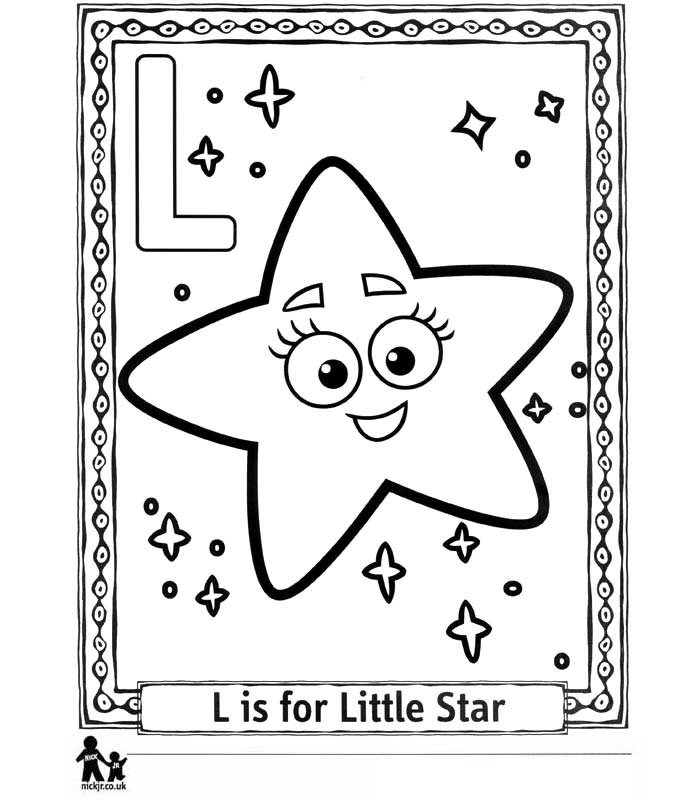 Print L Little Star = Kleine ster kleurplaat